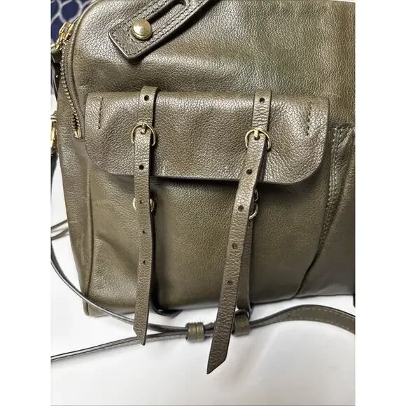BANANA REPUBLIC Leather Large Duffle North/South Tote Dark Olive Green 2015 - Picture 4 of 16